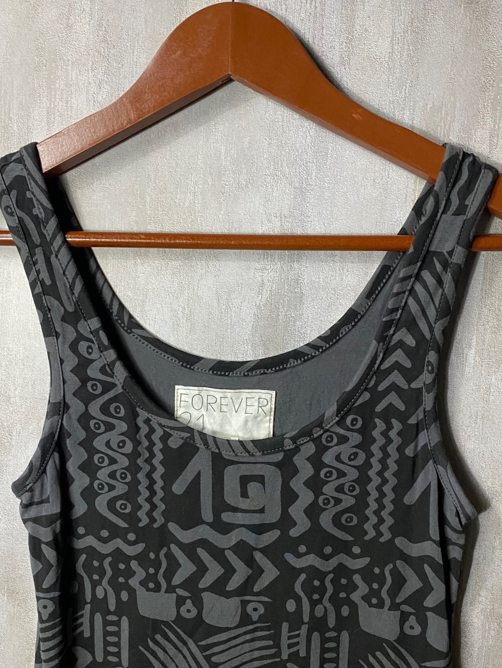 Vintage Forever 21 Tribal Print Tank Dress Womens S Charcoal Gray Y2K Bodycon - Picture 3 of 8